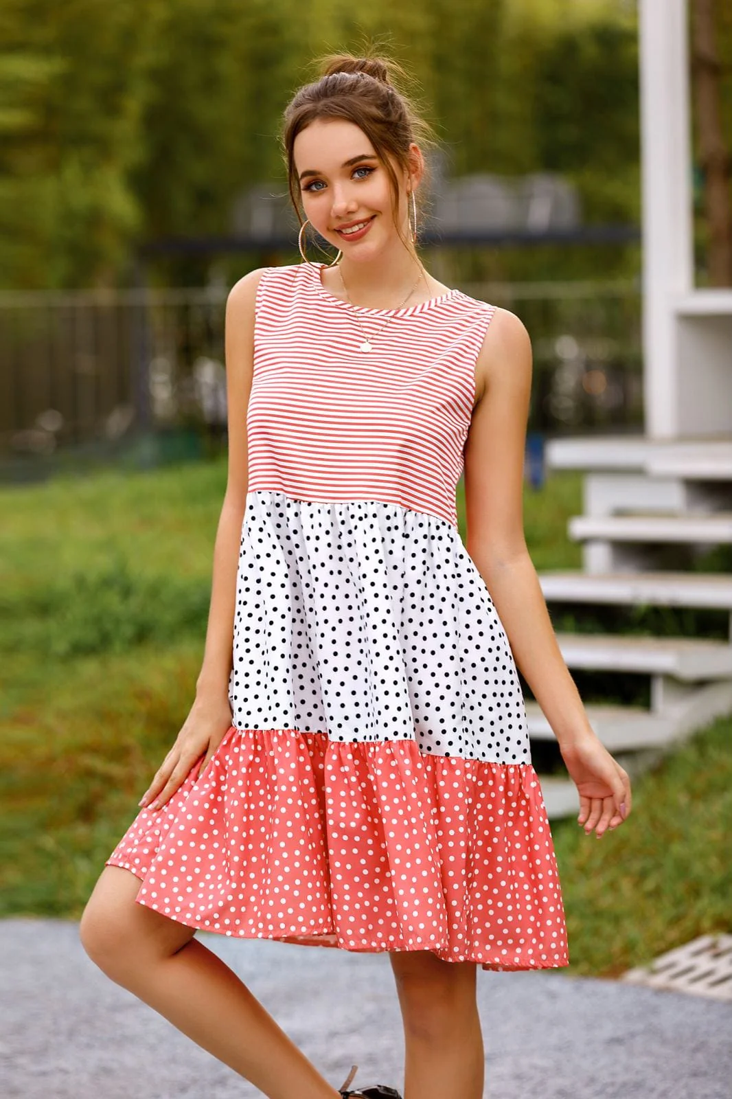 Mixed Print Tiered Dress - Image 9