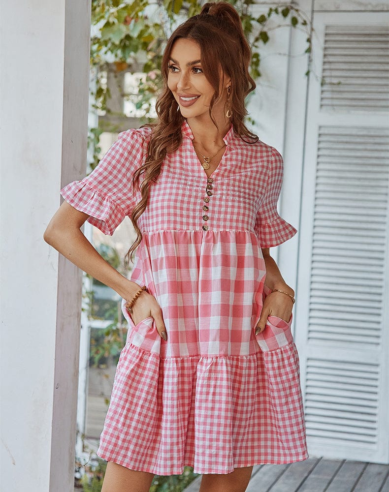 Mixed Printer Checker Soft Ruffle Dress - Image 10