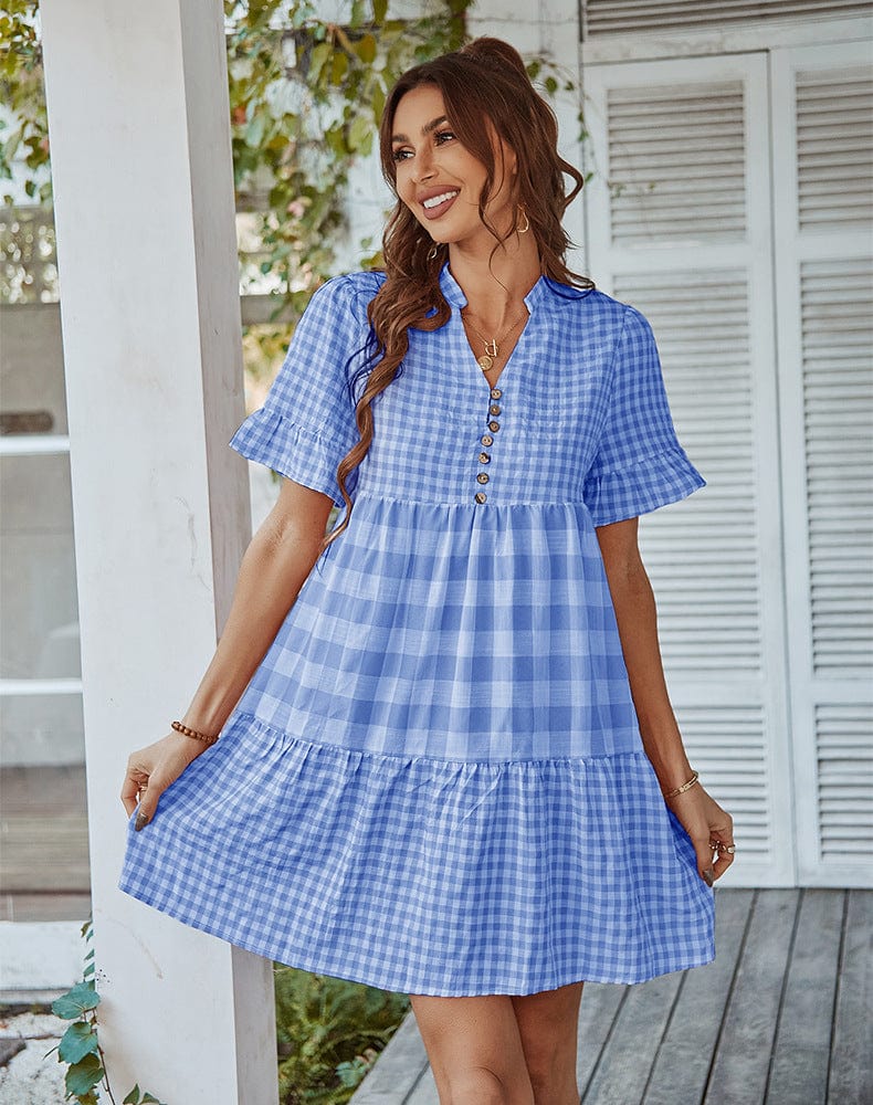 Mixed Printer Checker Soft Ruffle Dress - Image 14