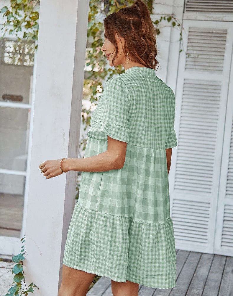 Mixed Printer Checker Soft Ruffle Dress - Image 15
