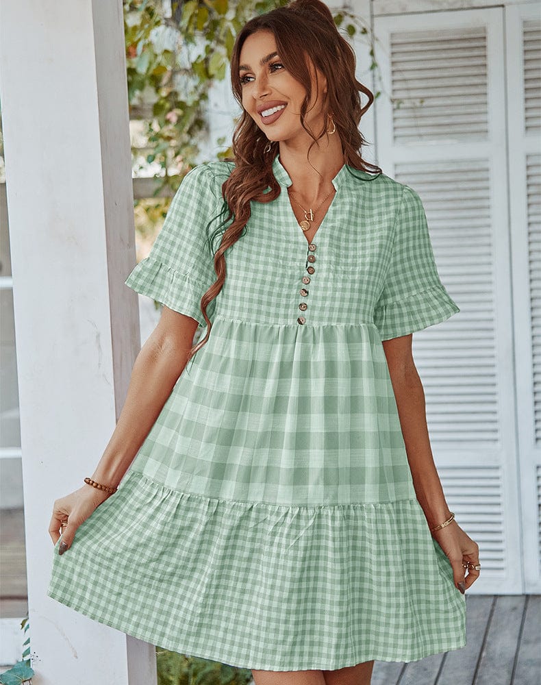 Mixed Printer Checker Soft Ruffle Dress - Image 16