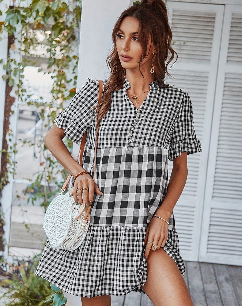 Mixed Printer Checker Soft Ruffle Dress - Image 17