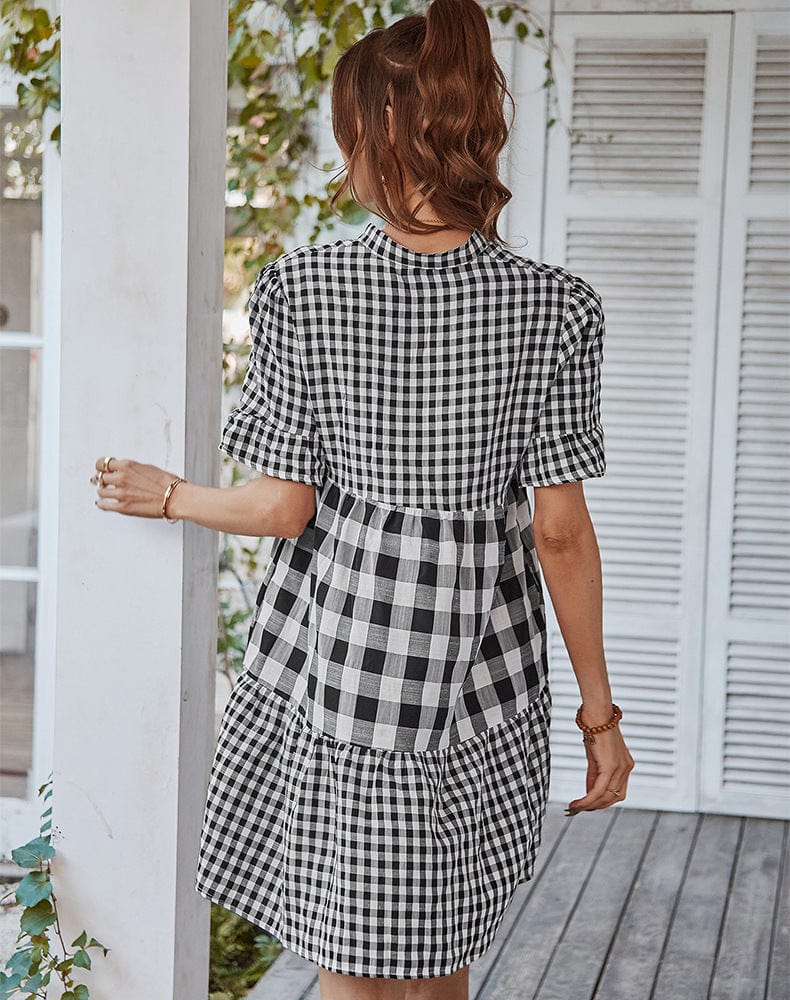 Mixed Printer Checker Soft Ruffle Dress - Image 3