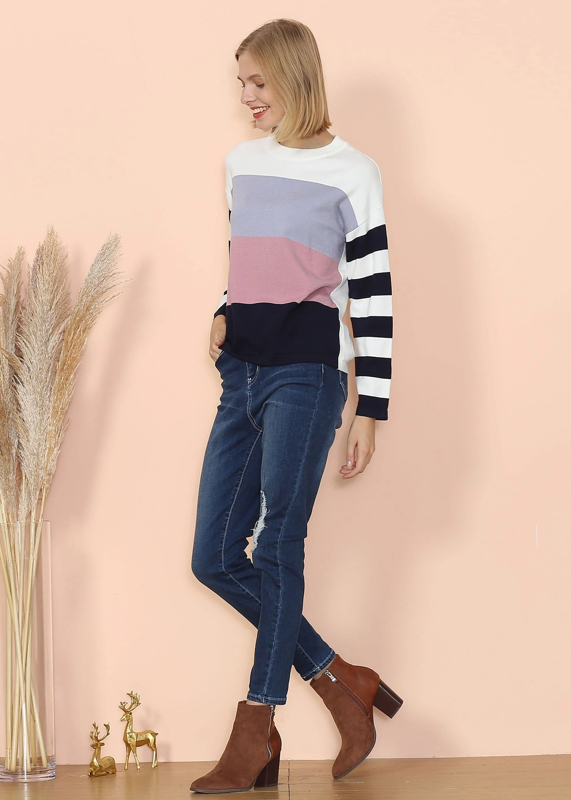 Mixed Striped Long Sleeve Sweater - Image 5