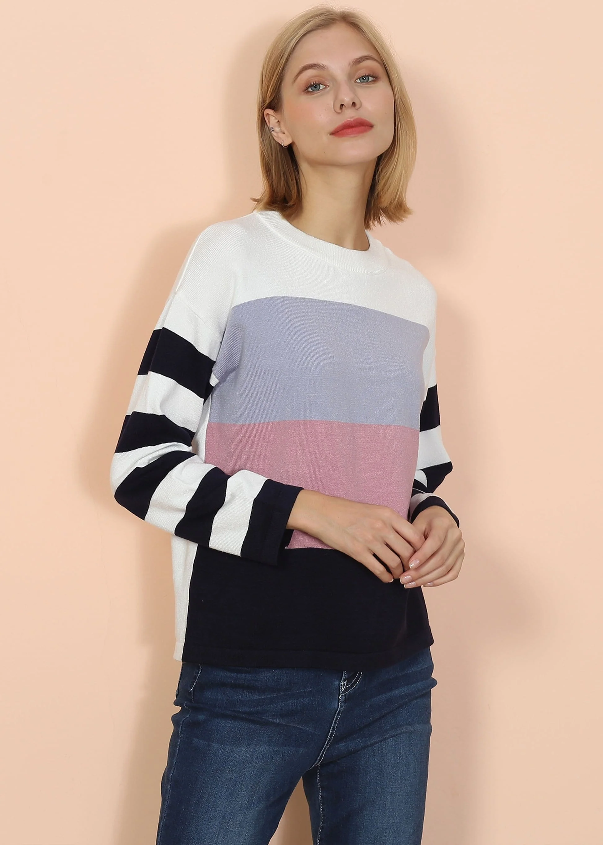 Mixed Striped Long Sleeve Sweater - Image 6