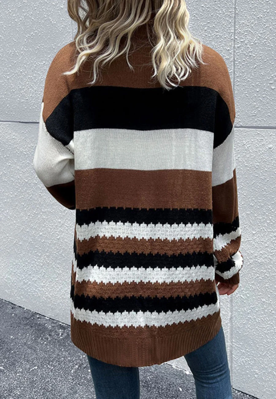 Mixed Striped Pattern Fall Cardigan - Image 4