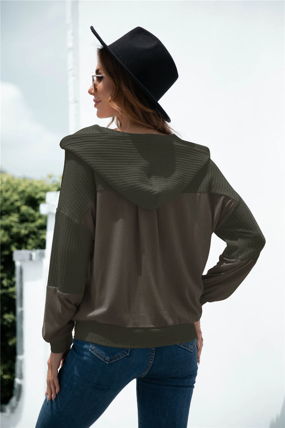 Mixed Tone Knit Button Hoodie - Image 14