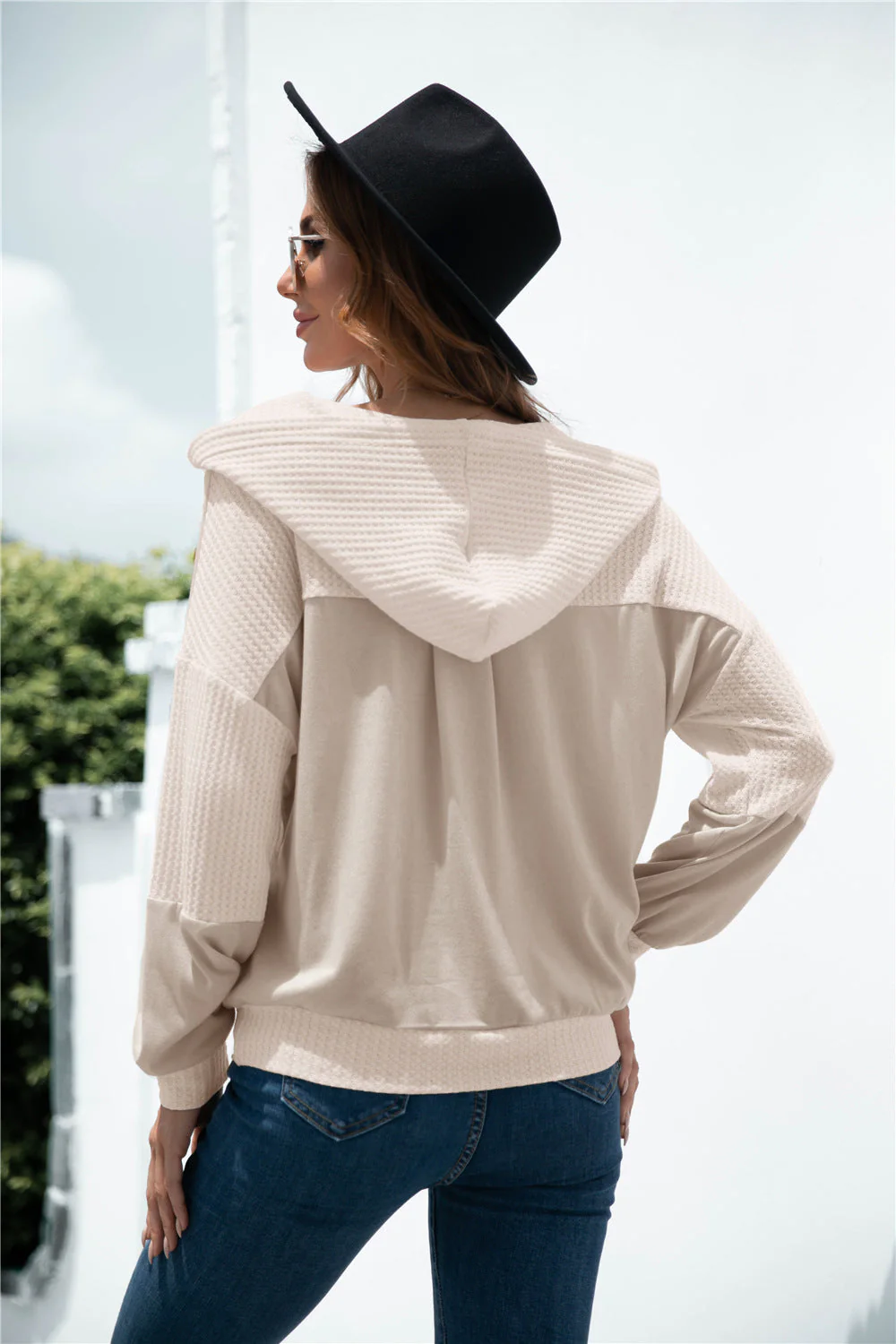 Mixed Tone Knit Button Hoodie - Image 21