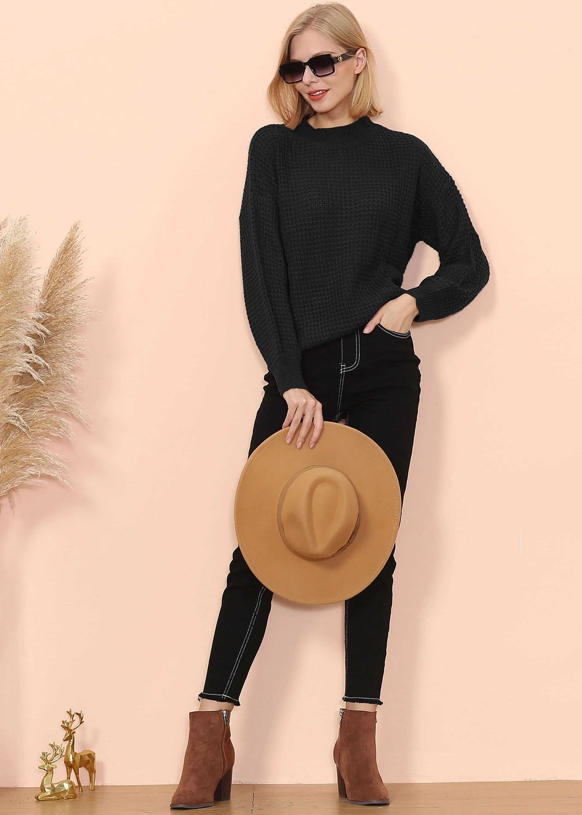 Mock Neck Waffle Knit Sweater - Image 2