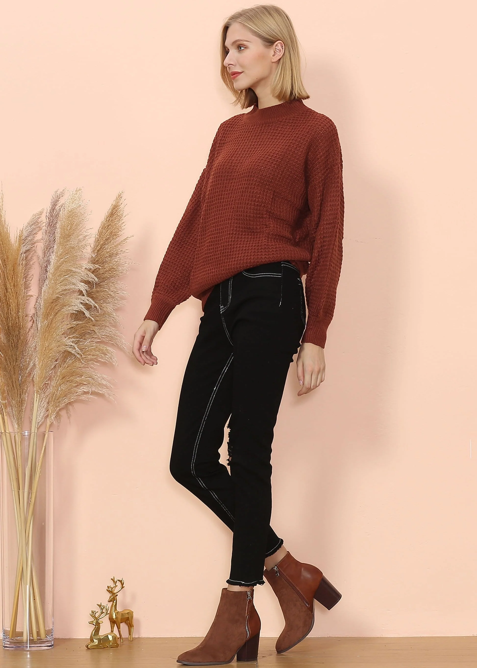 Mock Neck Waffle Knit Sweater - Image 9
