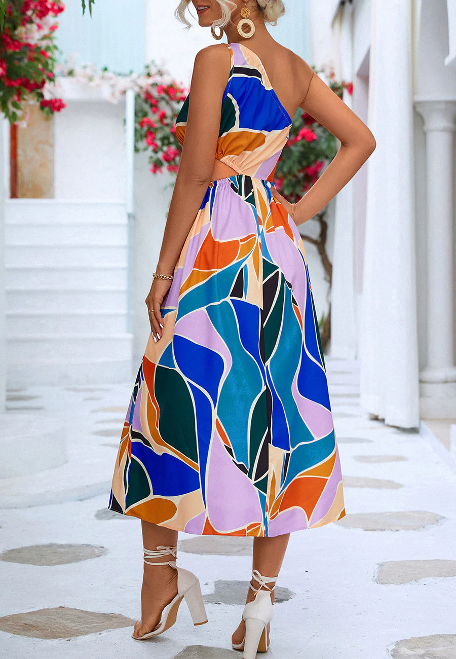 Multicolor Abstract One Shoulder Dress - Image 6