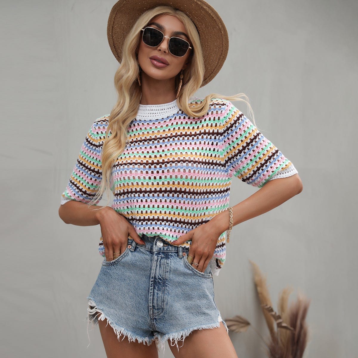 Multicolor Eyelet Knit Blouse - Image 12