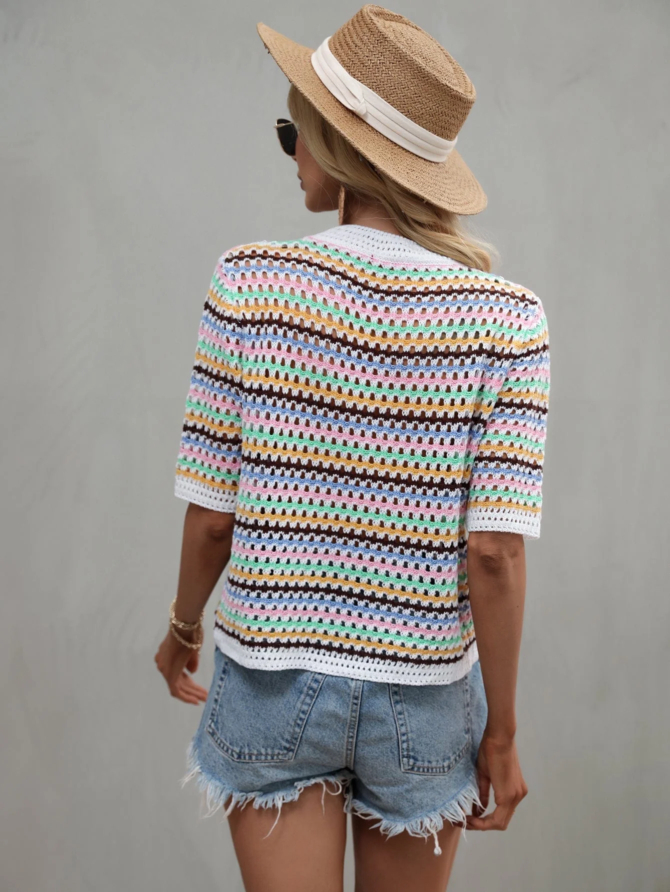 Multicolor Eyelet Knit Blouse - Image 13