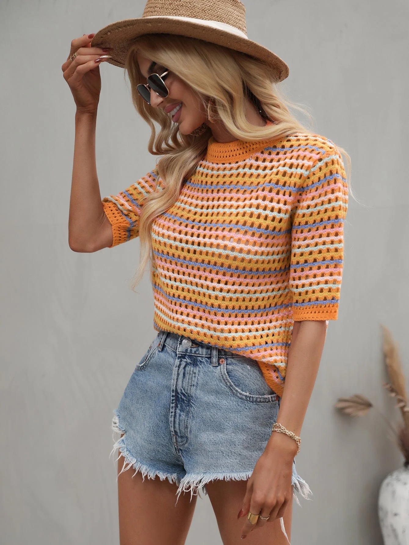 Multicolor Eyelet Knit Blouse - Image 15