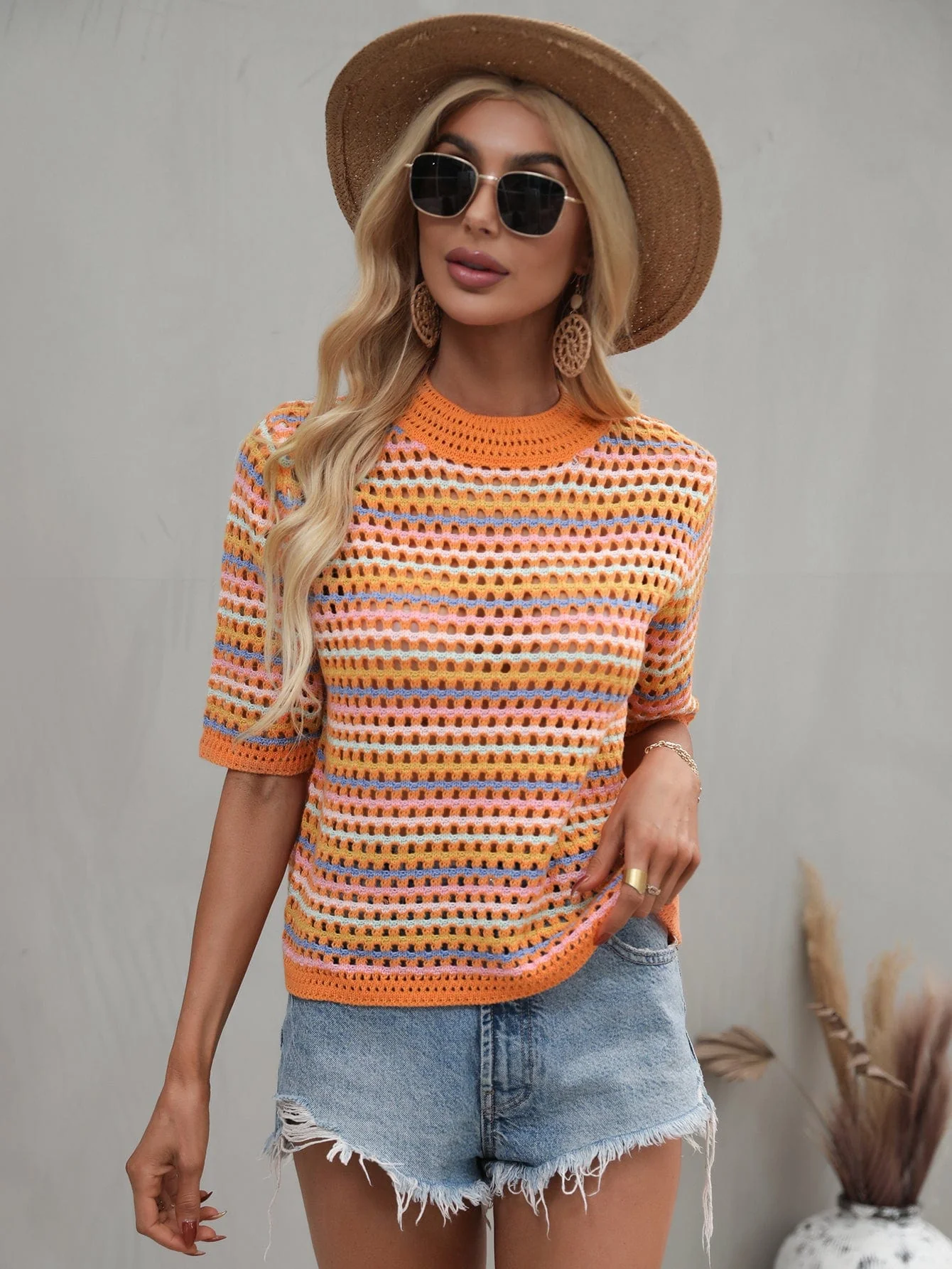 Multicolor Eyelet Knit Blouse - Image 17