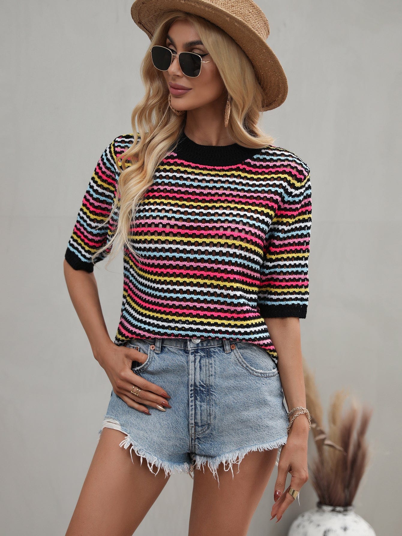 Multicolor Eyelet Knit Blouse - Image 19