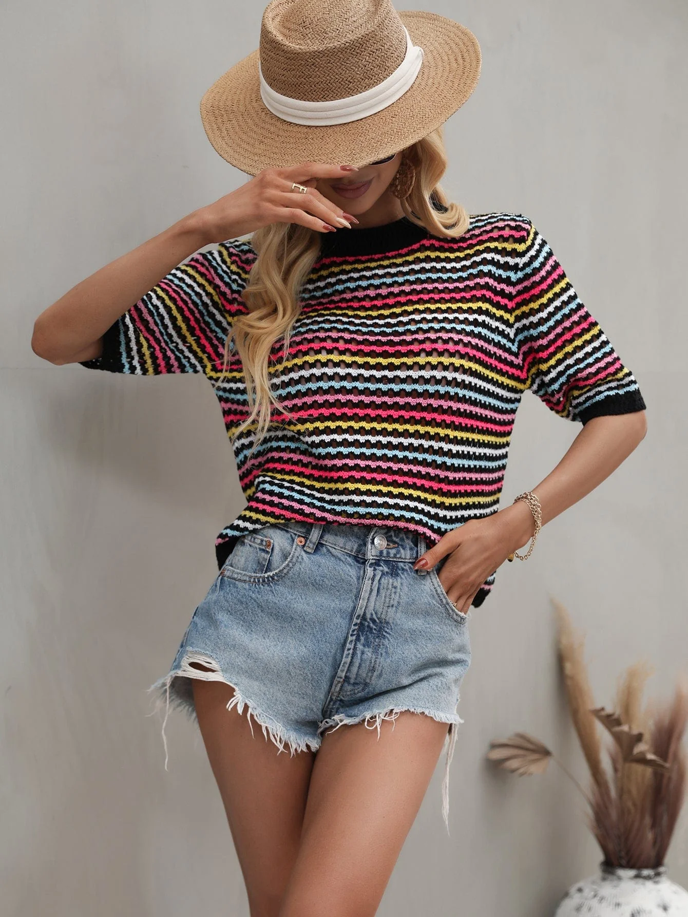 Multicolor Eyelet Knit Blouse - Image 20