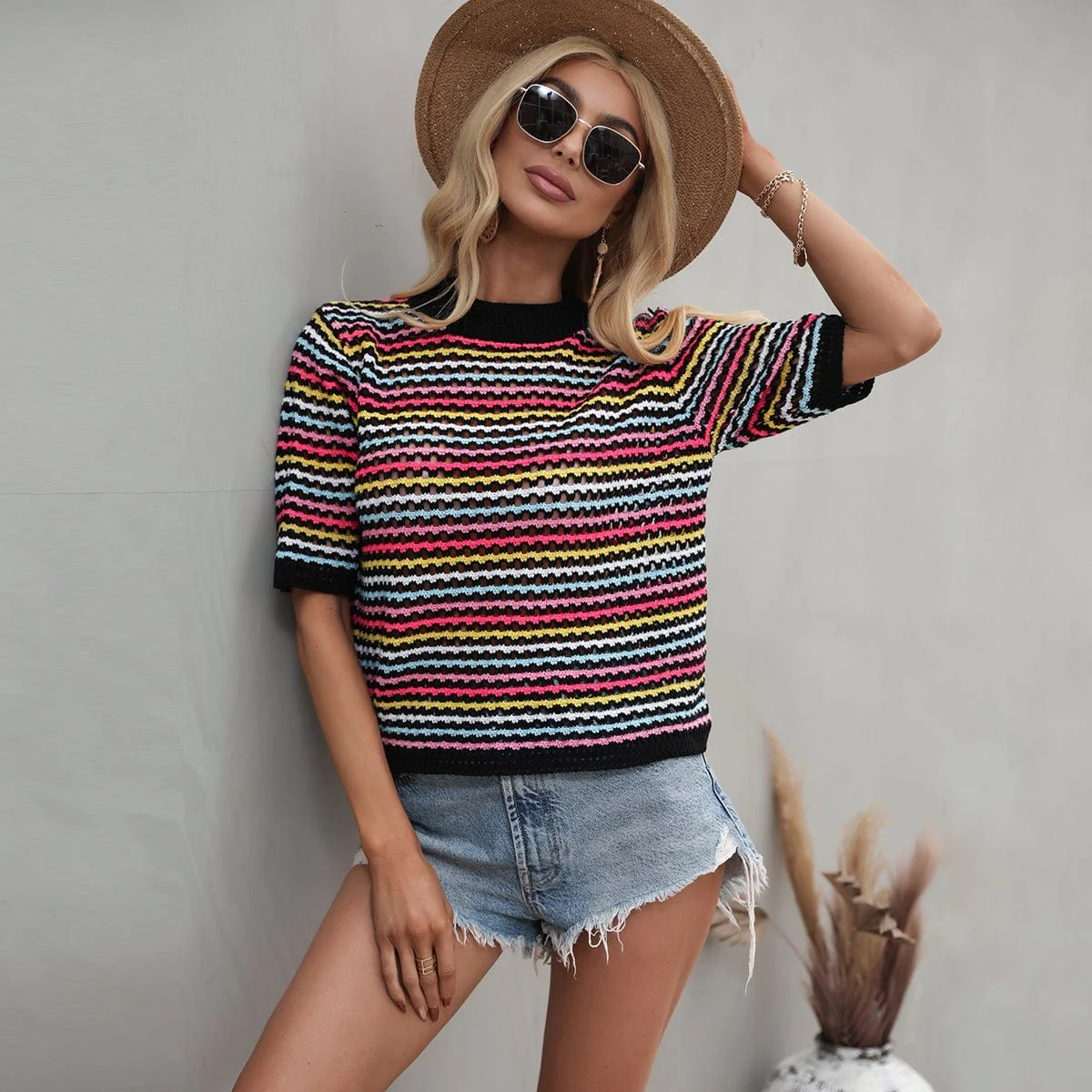 Multicolor Eyelet Knit Blouse - Image 21