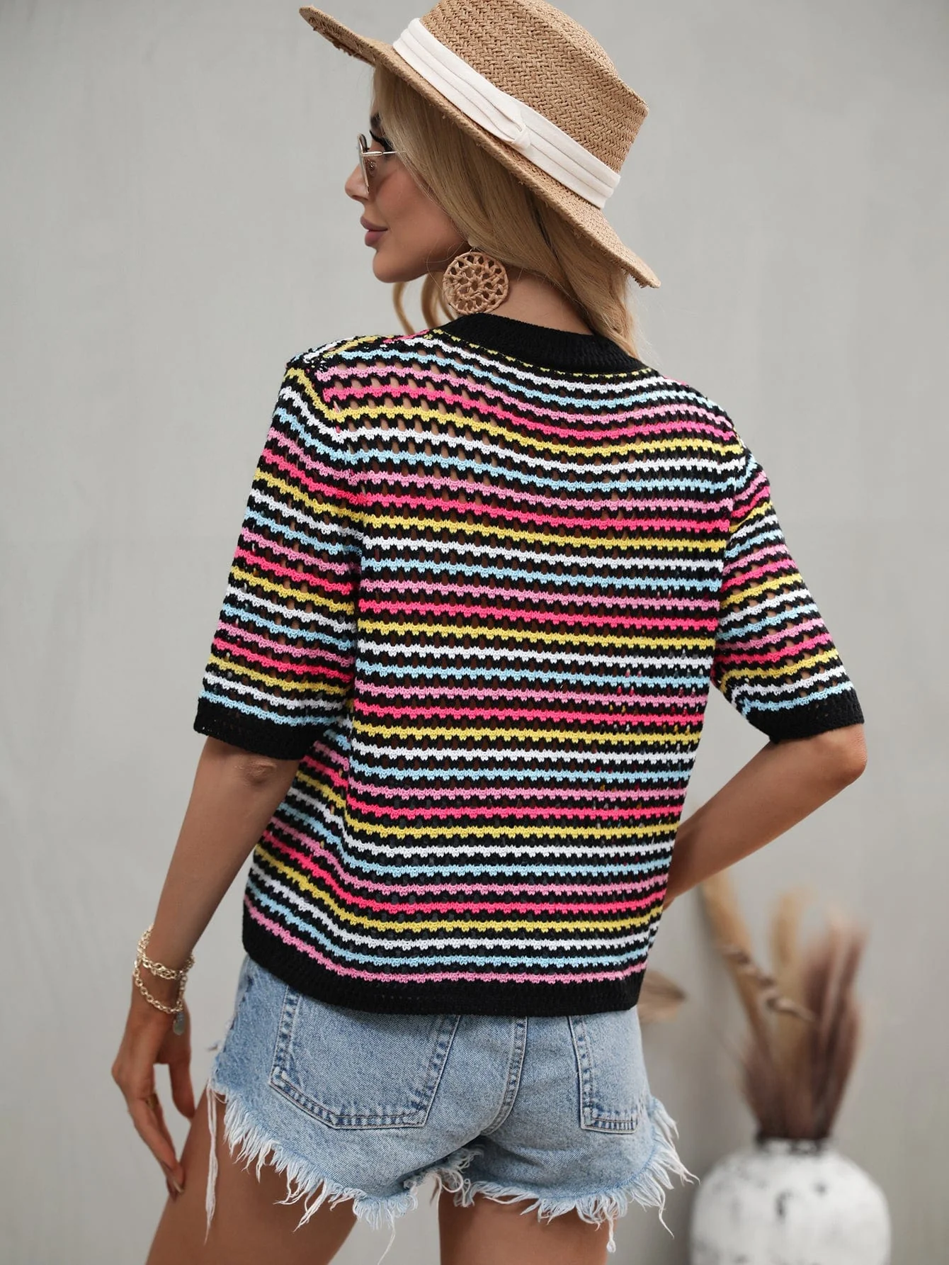 Multicolor Eyelet Knit Blouse - Image 22