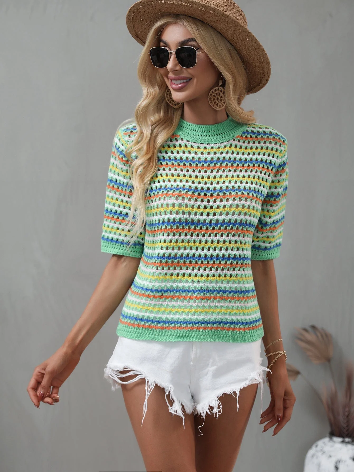 Multicolor Eyelet Knit Blouse - Image 24