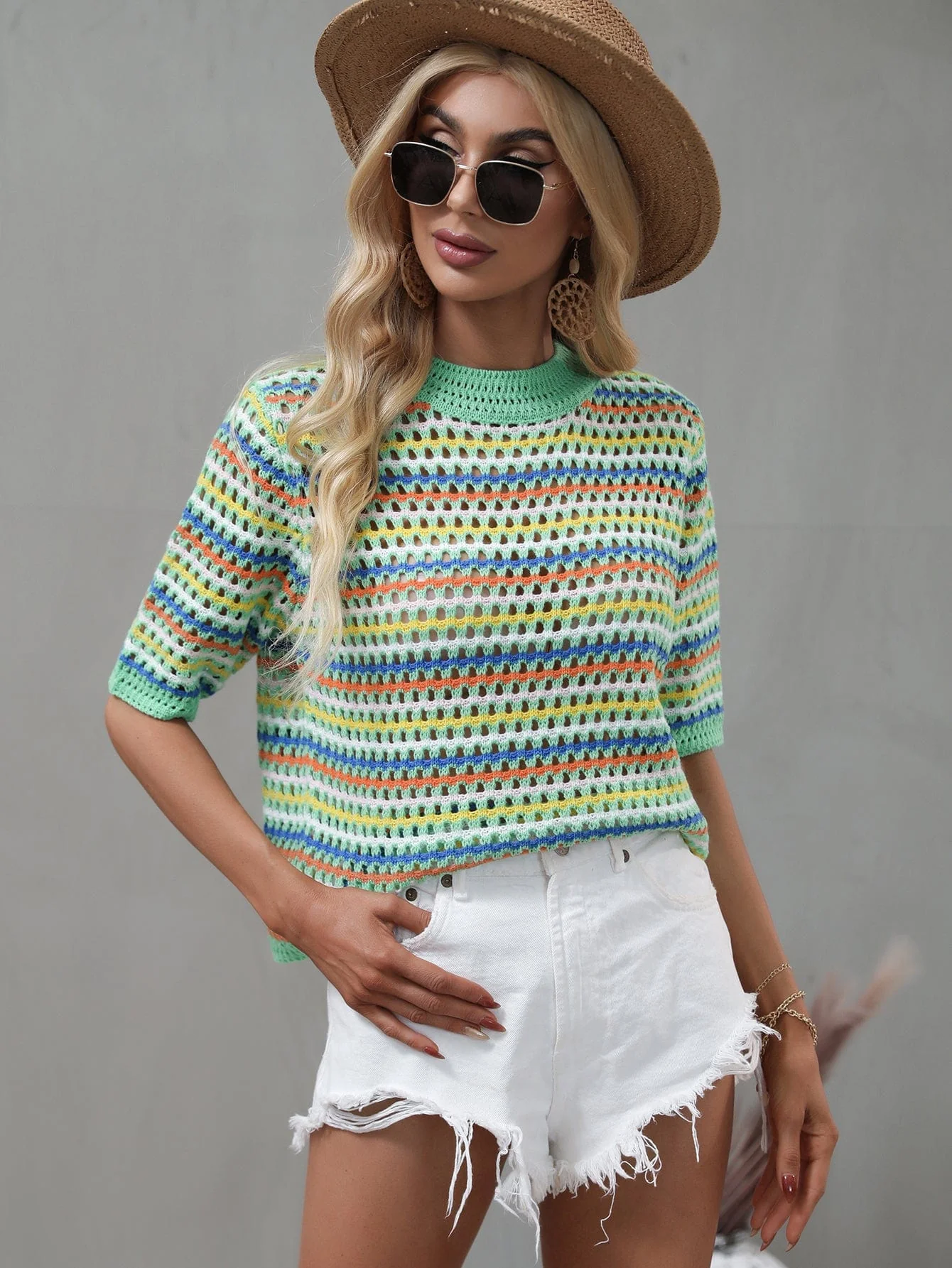 Multicolor Eyelet Knit Blouse - Image 25