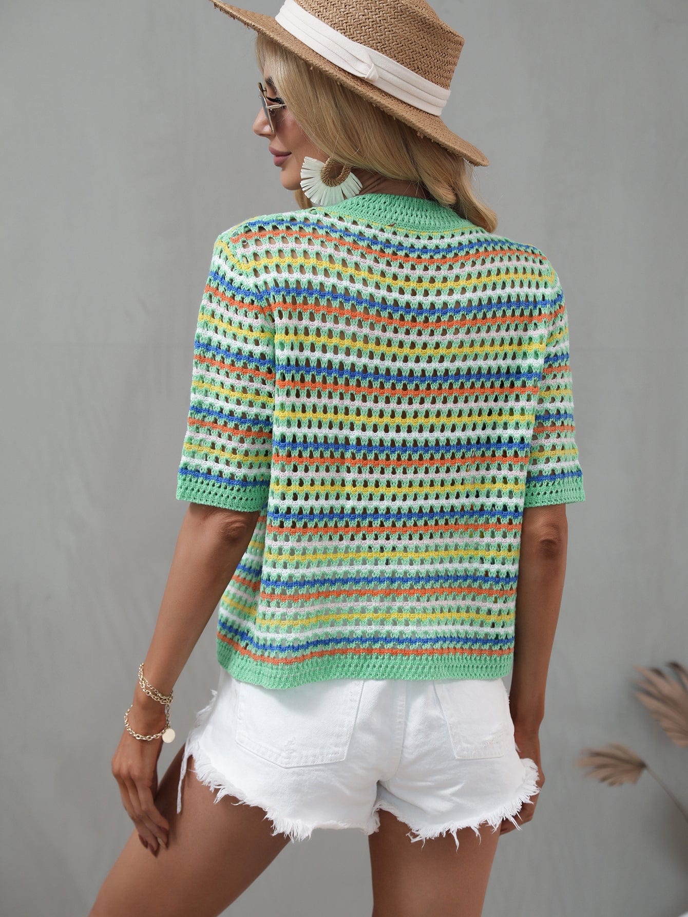 Multicolor Eyelet Knit Blouse - Image 29