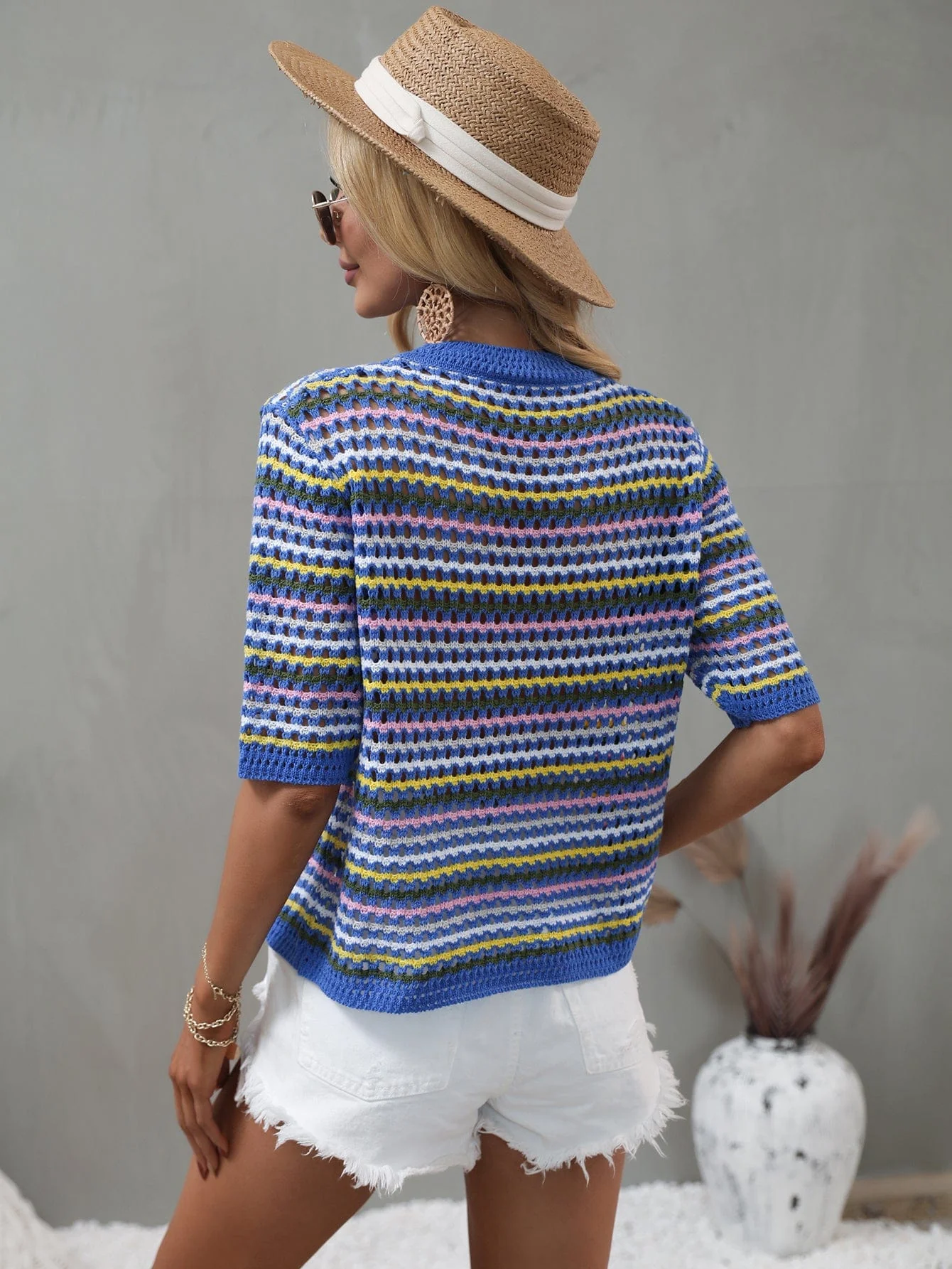 Multicolor Eyelet Knit Blouse - Image 35