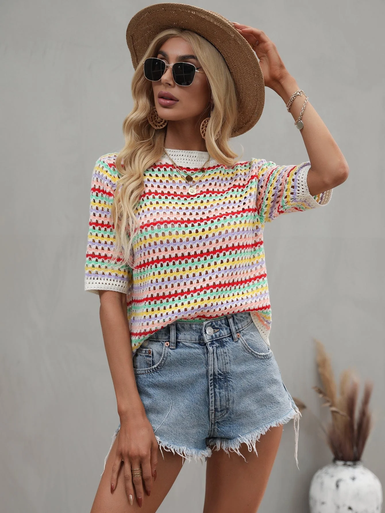 Multicolor Eyelet Knit Blouse - Image 5