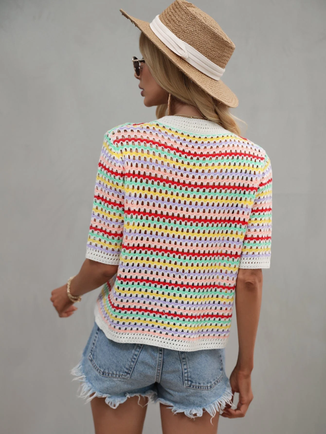 Multicolor Eyelet Knit Blouse - Image 7