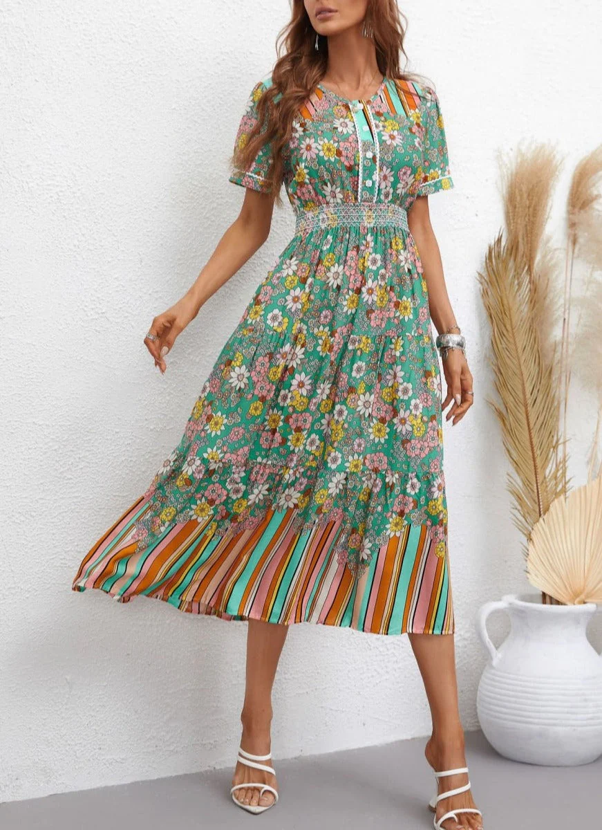 Multicolor Floral Retro Print Dress - Image 2