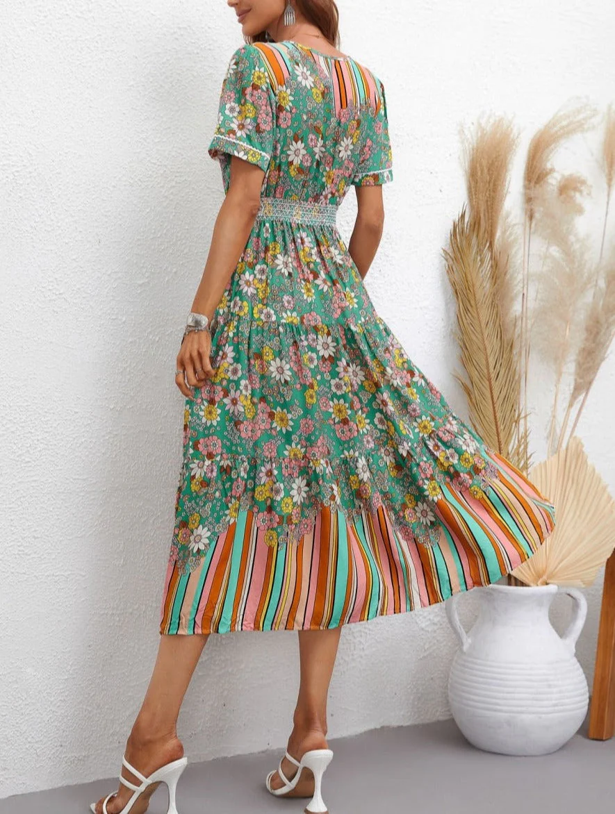 Multicolor Floral Retro Print Dress - Image 3