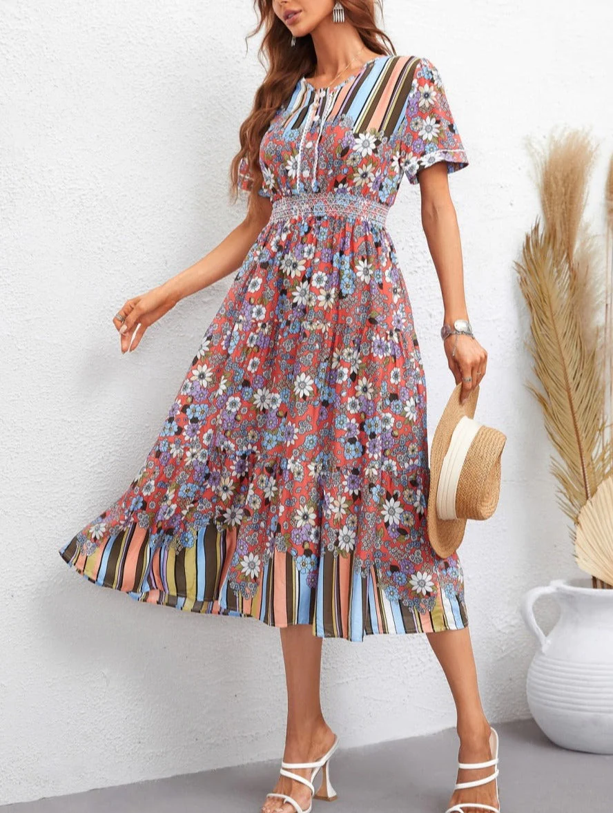 Multicolor Floral Retro Print Dress - Image 4
