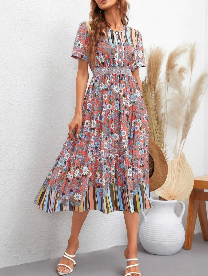 Multicolor Floral Retro Print Dress - Image 5