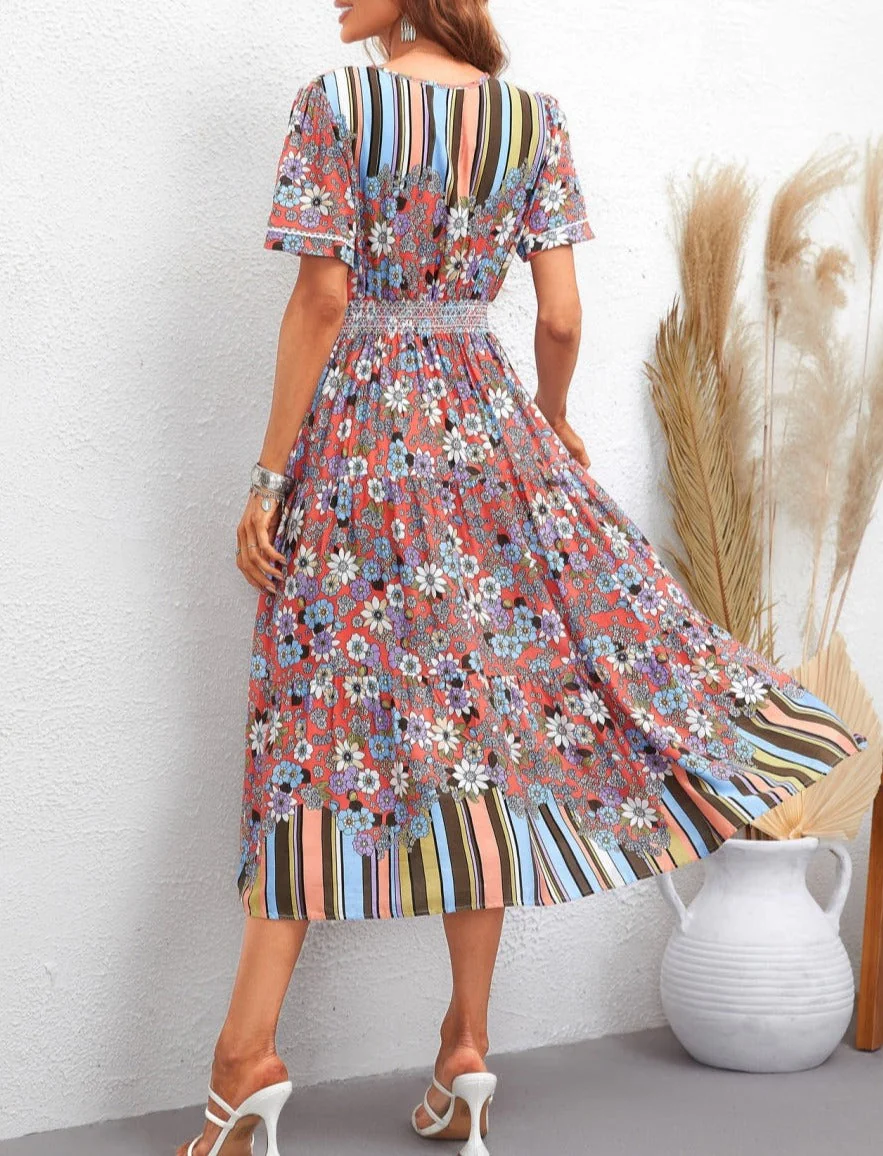 Multicolor Floral Retro Print Dress - Image 6