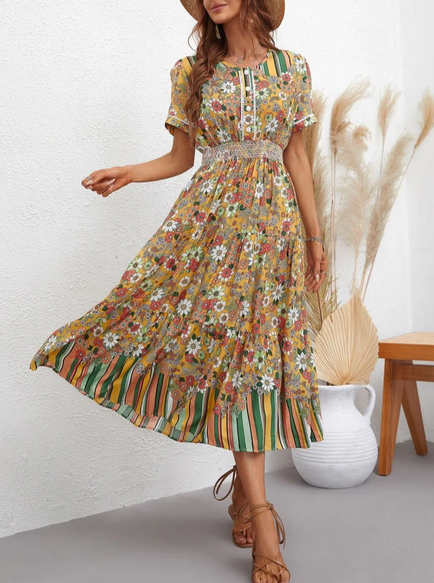 Multicolor Floral Retro Print Dress - Image 7