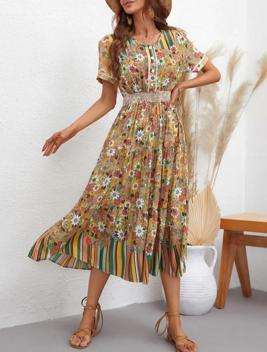 Multicolor Floral Retro Print Dress - Image 8