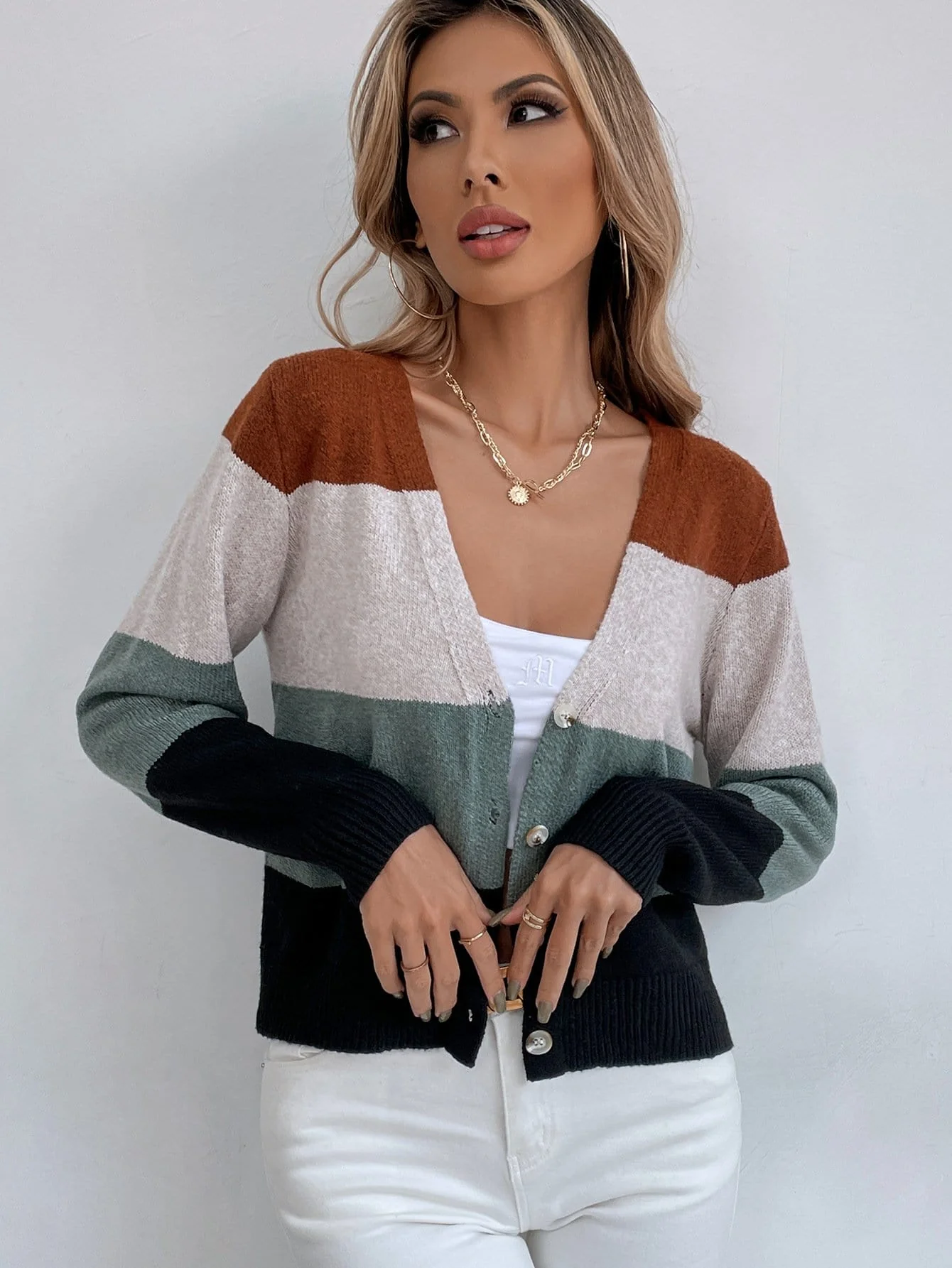 Multicolor Striped Casual Cardigan - Image 4
