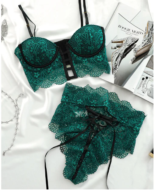 Natti Crochet Lace Cutout Lace-up Lingerie Set - Image 3