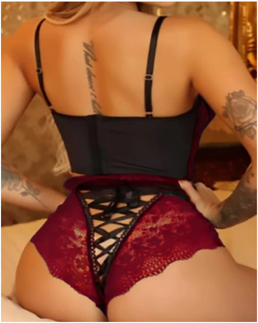 Natti Crochet Lace Cutout Lace-up Lingerie Set - Image 5