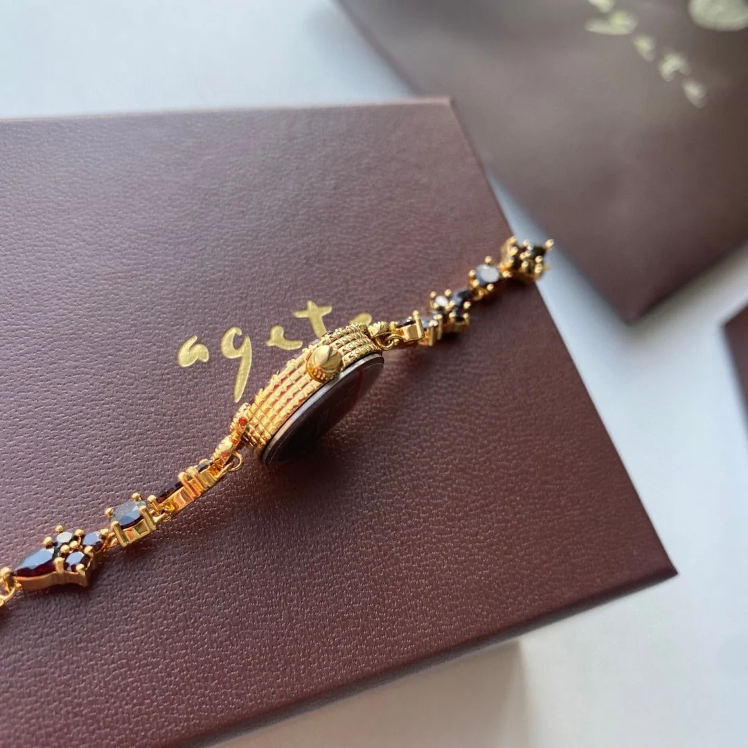 Natural Garnet Disc Vintage Bracelet Quartz Watch - Image 4