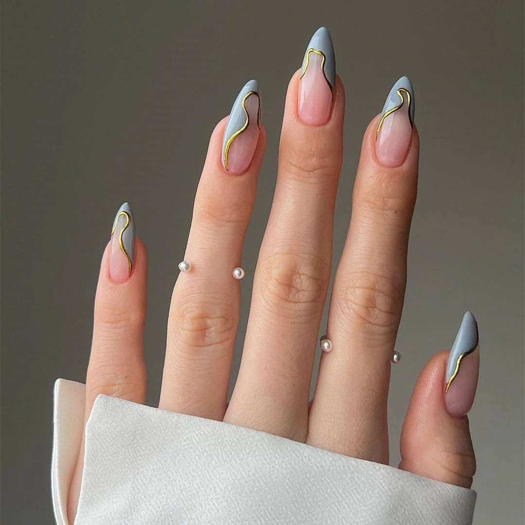 Night And France Handmade Almond French Finished Manicure - Image 7