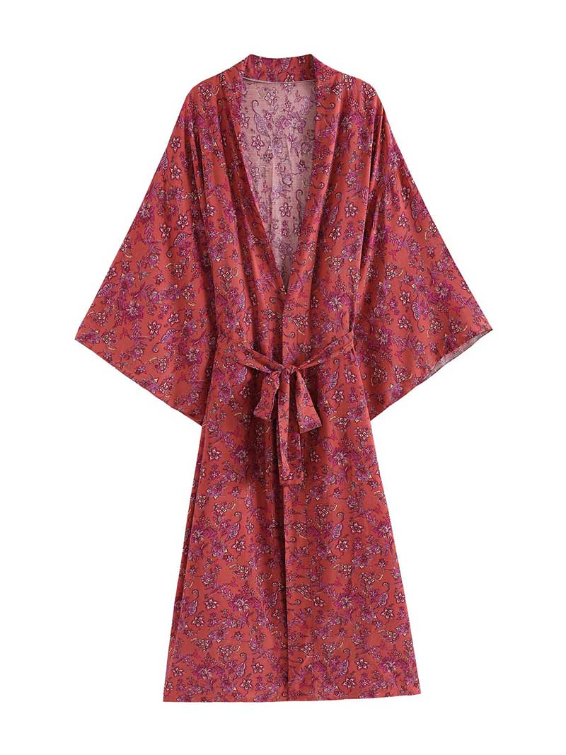 Nightwear Floral Print Long Length Kimono Gown Duster Robe