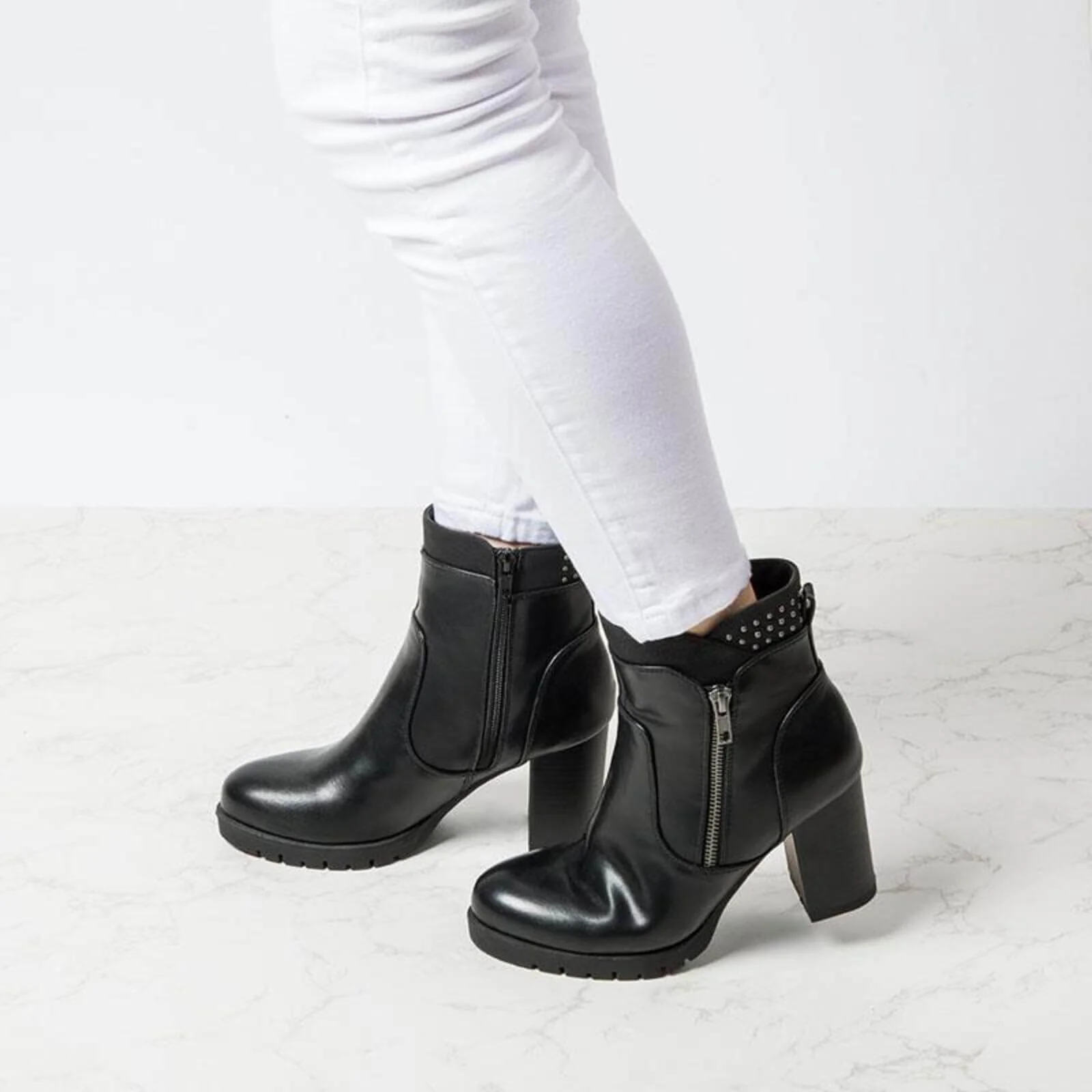 Rivet Chunky High Heel Ankle Boots - Image 6