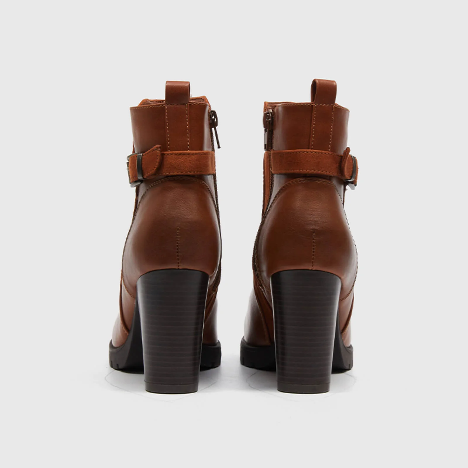Chunky High Heel Stitching Zipper Ankle Boots - Image 4