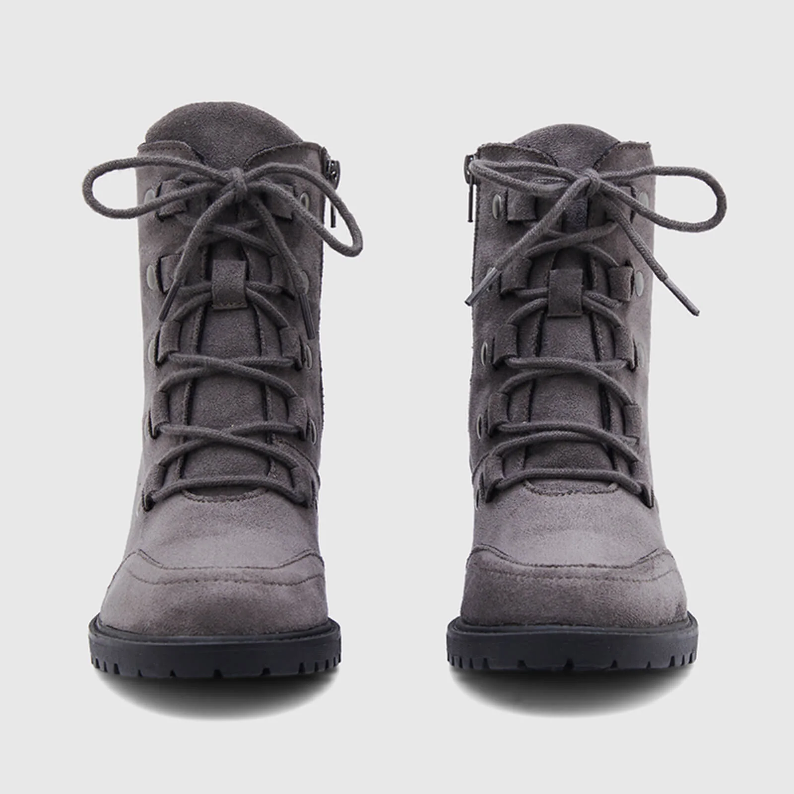 Rivet Lace-up Chunky Heeled Ankle Boots - Image 12
