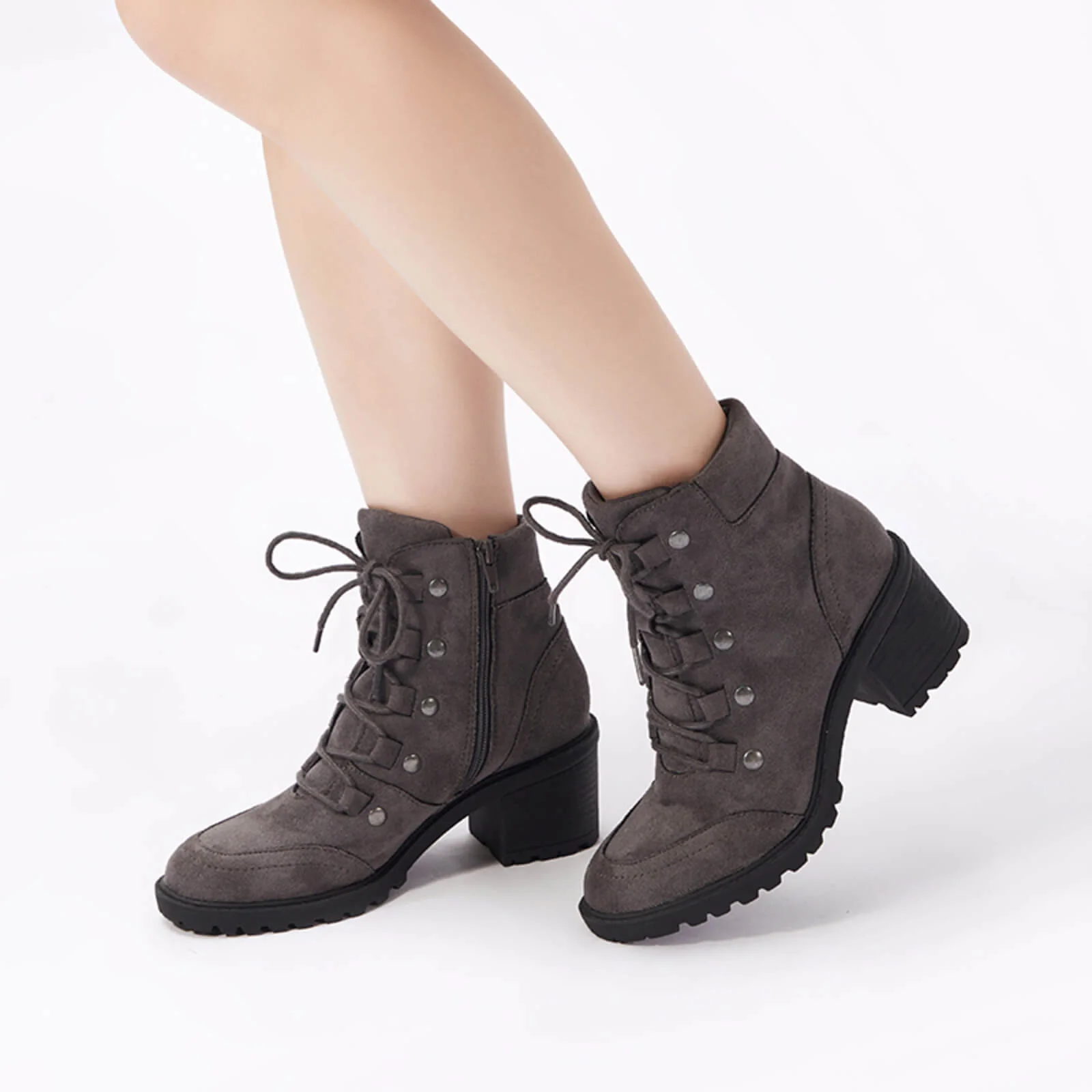 Rivet Lace-up Chunky Heeled Ankle Boots - Image 17