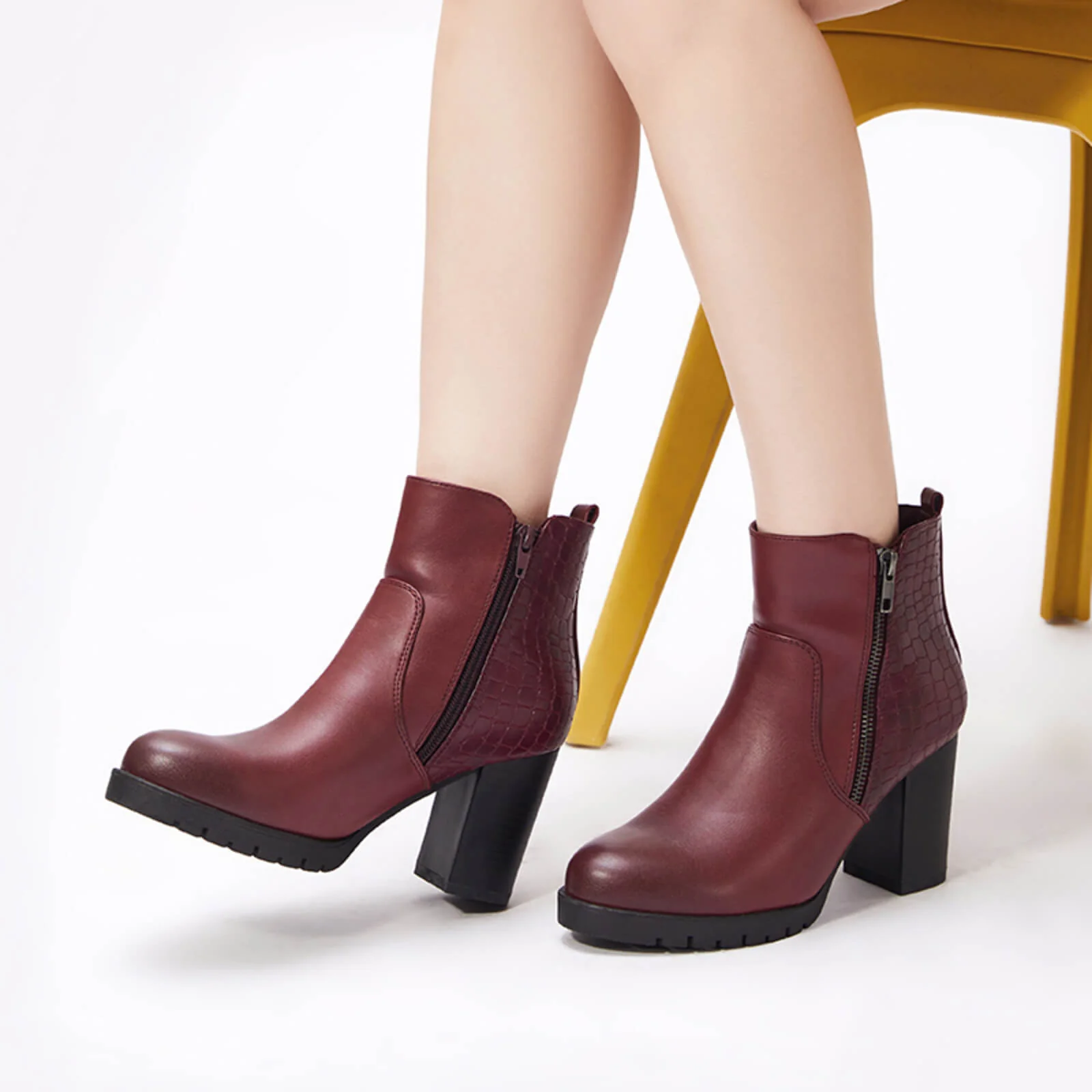 Crocodile Pattern Chunky Ankle Boots Side Zipper - Image 11