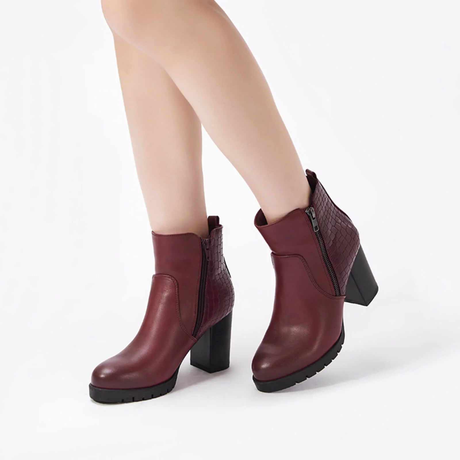 Crocodile Pattern Chunky Ankle Boots Side Zipper - Image 12