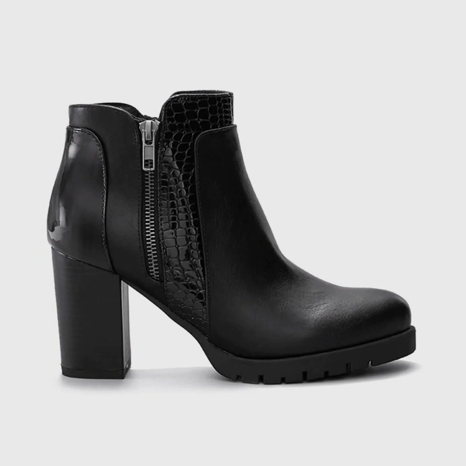 Crocodile Pattern Chunky Ankle Boots Side Zipper - Image 2