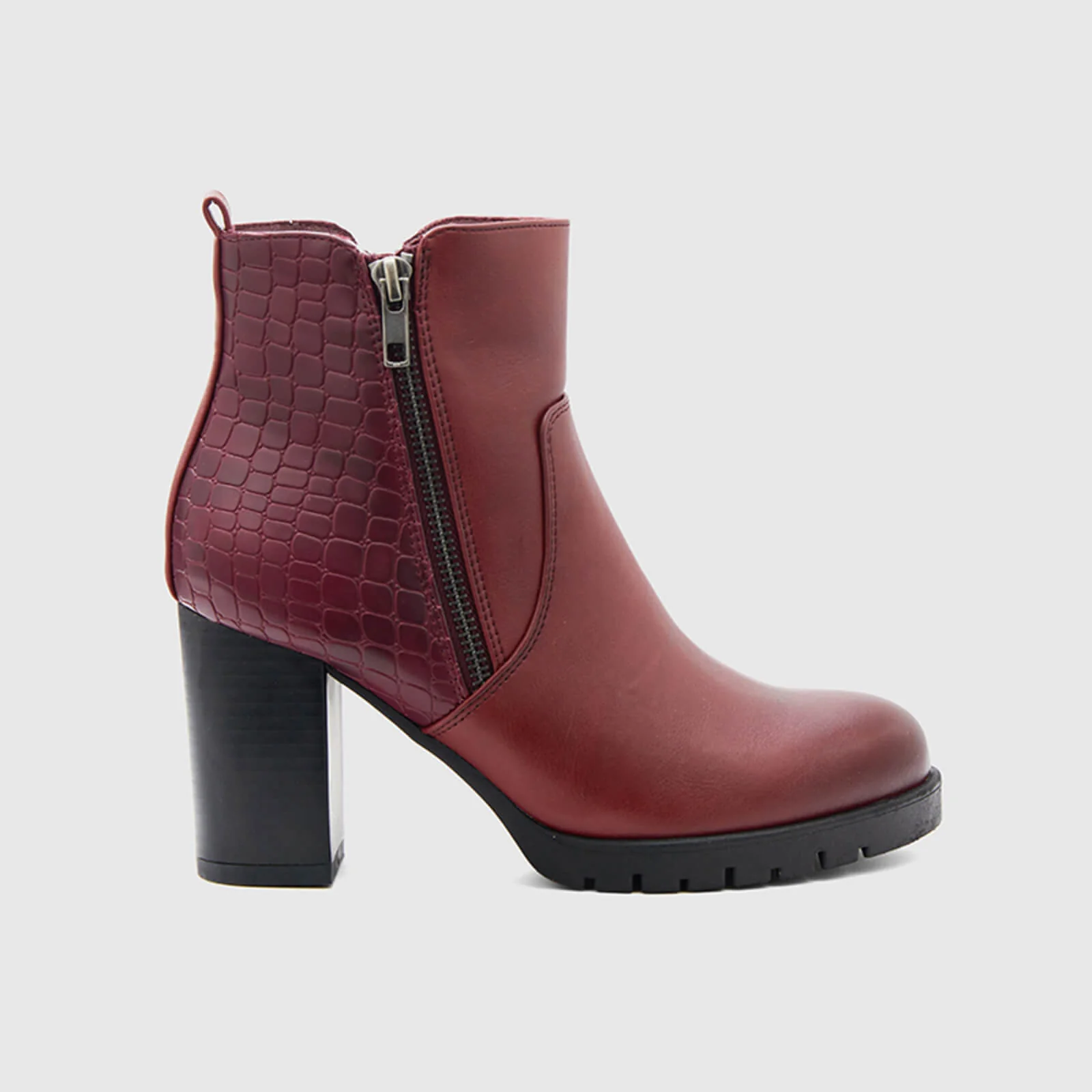 Crocodile Pattern Chunky Ankle Boots Side Zipper - Image 6